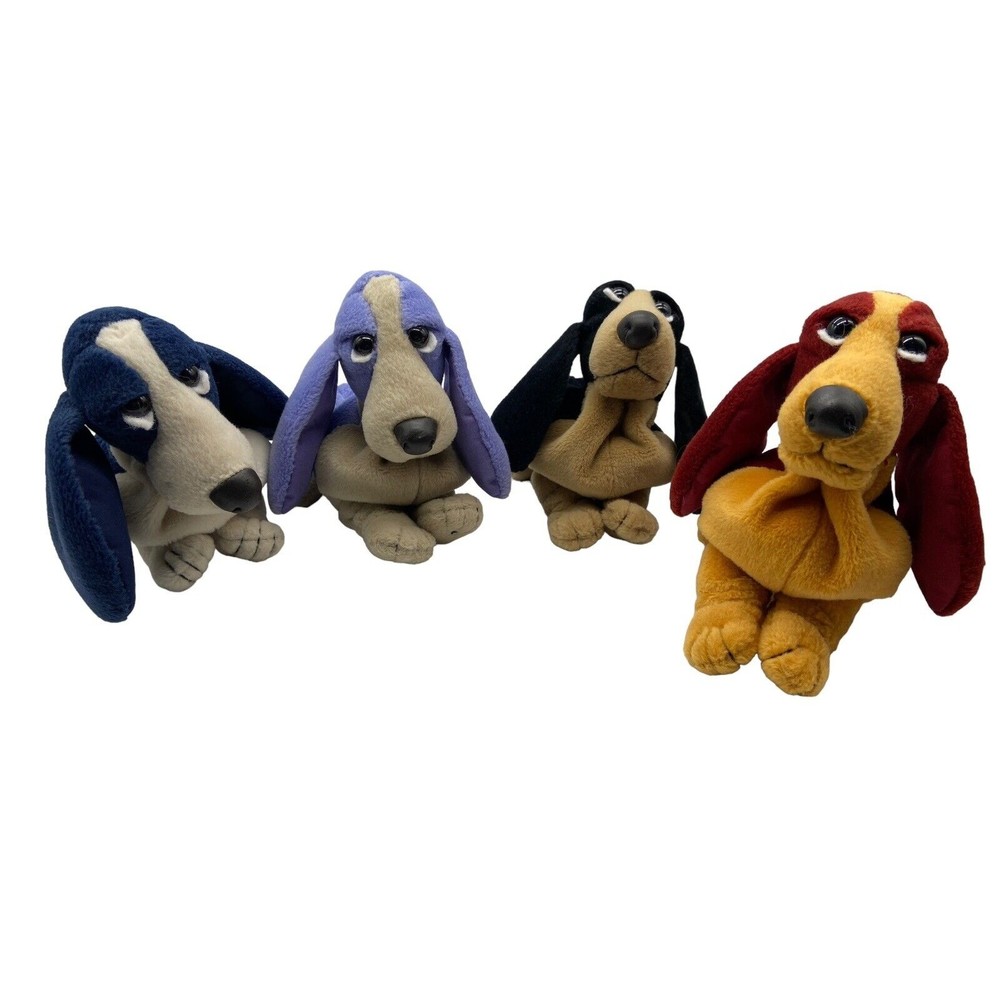 Applause Hush Puppies Lot Of 4 Plush Bean Bag Basset Hounds 6”